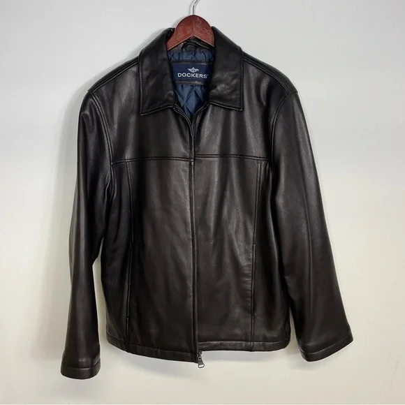 Dockers Men's Black Genuine Leather Full Zip Jacket Size Large